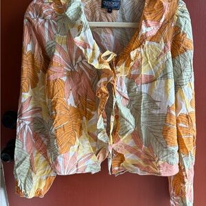 Cherokee Tropical Tie-Front Blouse in Yellow, Mint & Pink